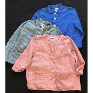 Flax Pink, Blue & Teal Linen Button-Front Tops (Set of 3)